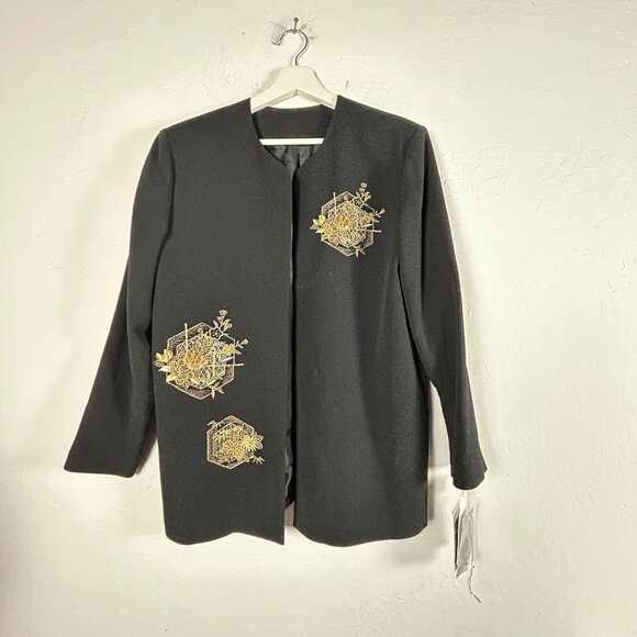 Tango Chirimen Japanese Brand Floral Embraided Blazer Jacket Black Lined New - Picture 1 of 9